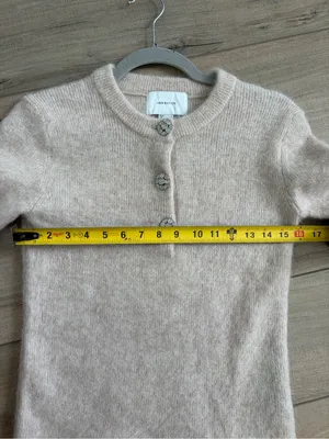 H&M Edition Tan Mohair Wool Short Sleeve Jeweled Button Knit Sweater Top NWOT S thumbnail 6