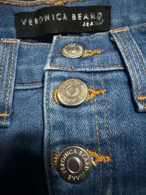 NWOT Veronica Beard Carolyn 10" baby boot high-rise jeans blue & gold tuxedo stripes size 28 thumbnail 5