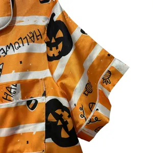 Halloween Pajama Set Pumpkin Bat Candy Satin Button Shirt Shorts XL Spooky Cute thumbnail 4