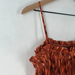 Nine West Camisole Top‎ Womens S Orange Abstract Pleated Smocked Spaghetti Strap thumbnail 3