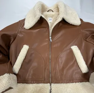 GAP Brown Bomber Jacket with Cream Sherpa Trim thumbnail 1