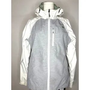 The North Face HyVent Rain Jacket Womens Small Grey White Hooded Shell Coat thumbnail 2