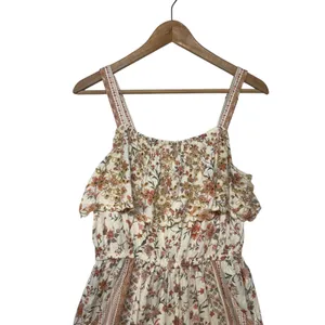 American Eagle Floral Eyelet Ruffle Wide Leg‎ Jumpsuit Cream Orange 70s inspired Rufflecore Med thumbnail 3