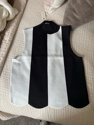 Maeve Black and white striped Scalloped Turtleneck Sweater thumbnail 5