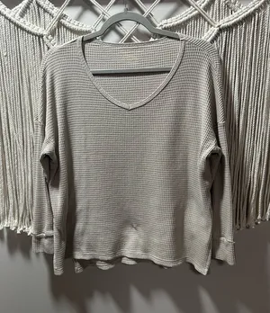 American Eagle Outfitters Beige Waffle Knit Long Sleeve Tee thumbnail 1