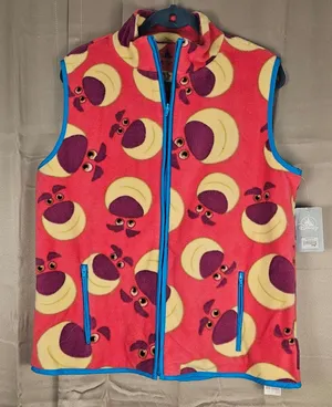 NWT Disney Parks Womens Toy Story Lotso Huggin Bear Full Zip Fleece‎ Vest Large thumbnail 1