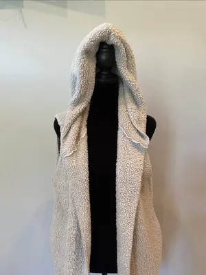 Hooded Sherpa open Vest - light gray Cozy feel with pockets thumbnail 2