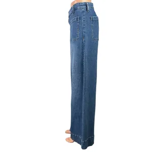 H&M Womens Blue High Rise Medium Wash Wide Leg Baggy Palazzo Denim Jeans Size 10 thumbnail 2