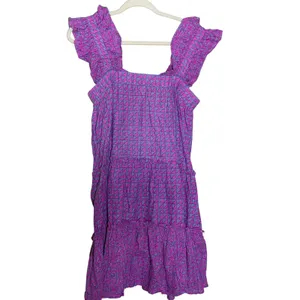 Uncle Frank Purple Boho Mini Dress Ruffle Sleeve Cotton Pockets Small thumbnail 10