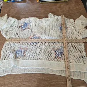 POL White Mesh Star Crochet Hoodie with Blue and Orange Accents thumbnail 9