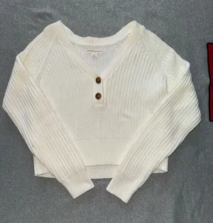 Aeropostale Long Sleeve Cropped Knit Sweater V Neck‎ Tan Womens Sz Xs thumbnail 1