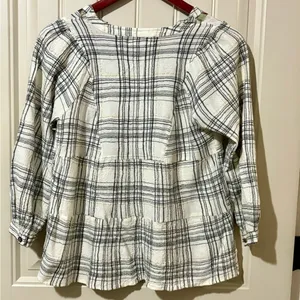 by Anthropologie Black/White Darlene Plaid Peasant Blouse thumbnail 5