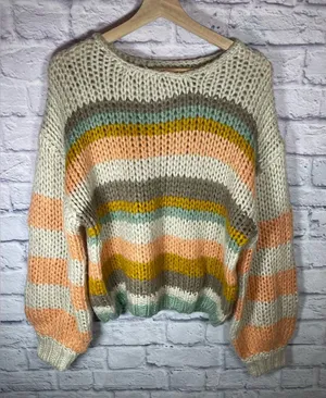By together knit stripedsoft sweater‎ oversized size small boho colors thumbnail 1