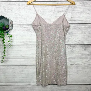 Iridescent Blush Sequin Sparkle Mini Slip Dress Size Small Party Glam Cocktail thumbnail 6