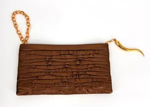 Dominique Cohen Metallic Copper Pleated Clutch‎ with Chain and Horn Detail OS thumbnail 1