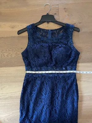 CINDERELLA DIVINE Navy Blue Lace Formal Maxi Dress Size Large thumbnail 12