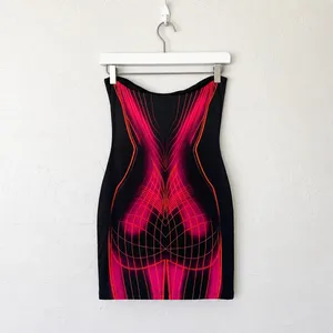 White Fox Strapless Bodycon Mini Dress Small Neon Pink Black Rave thumbnail 2
