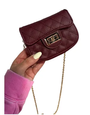 Quilted Mini Crossbody Bag in Burgundy with Gold Chain NWT thumbnail 1