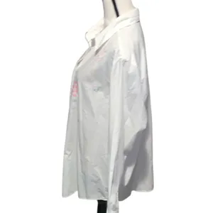 Karen Scott Cotton Rich White Button-Up Shirt Embroidered Heart Patterns Beaded thumbnail 5