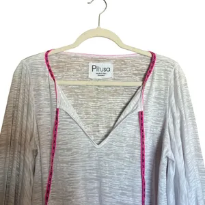 Pitusa Tunic Top Standard Multicolor Colorful Boho Cuffs Tasseled Artsy Resort thumbnail 2