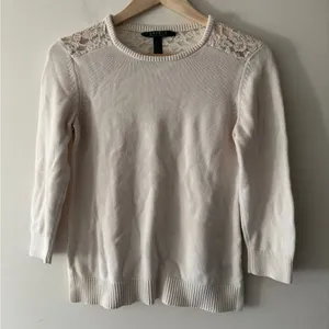 Lauren Ralph Lauren White Floral Lace‎ Crew Neck 3/4 Sleeve Crewneck Sweater thumbnail 1