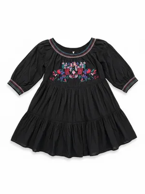 Free People Sunbeam Embroidered Floral Boho Mini Dress‎ Black Medium thumbnail 2