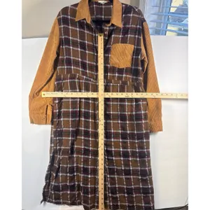 Easel Los Angeles Shirt Dress‎ Coffee Plaid Flannel Corduroy Sleeves Size Small thumbnail 4