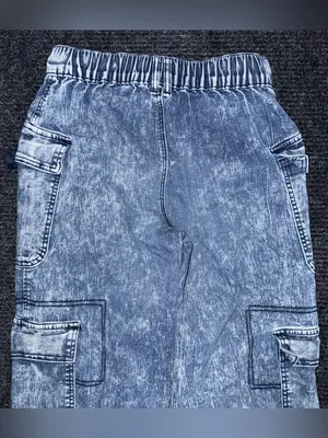 Madden Girl Cargo Skater Wide Leg Jeans Acid Wash Blue Denim Utility XS Grunge thumbnail 4