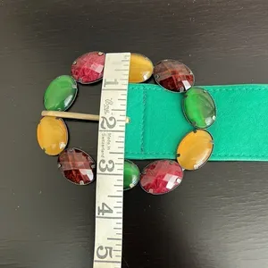 Pieces Verinda belt, multi color bejeweled buckle, green retro belt,43” length thumbnail 10