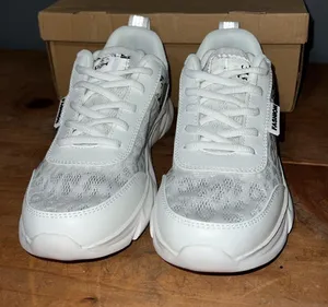 FASHION women’s casual walking shoes black white mesh layer over animal print thumbnail 13
