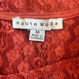 Haute Monde Short Puff‎ Sleeve Geometric Lace Sheer NWT Orange Medium Workwear thumbnail 5