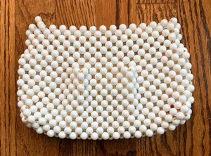 Vintage Carousel White Ivory Beaded Clutch Bridal Evening Bag British Hong Kong thumbnail 1