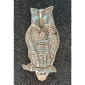 Vintage Sterling Silver Perched Owl Pendant Slide 1.5"x 1" Wisdom Luck thumbnail 5