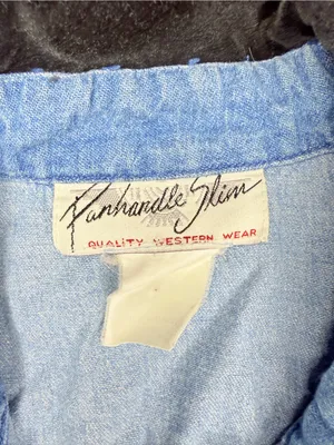 Vintage panhandler slim blue jean denim embroidered western button shirt lg thumbnail 4