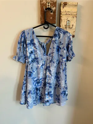 NWT Altar'd State Evie Blue Floral Tiered Babydoll Mini Dress thumbnail 2