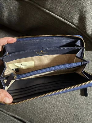 KATE SPADE - 'ANITA' Blue & White Plaid Check Continental Long Full Zip Wallet thumbnail 14
