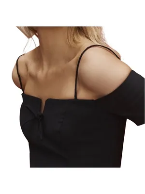 Maeve Anthropologie Bow Off-The-Shoulder Mini Dress Black XS thumbnail 4