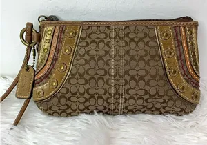 COACH Brown Signature Canvas Wristlet thumbnail 1