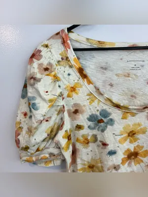 Anthropologie Wide Neck Short Puff Sleeve Pastel Cotton Floral Top Size Medium thumbnail 5