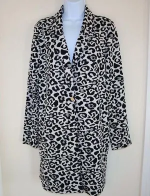 Andrew Marc‎ leopard print black and white longline open front cardigan size S thumbnail 1