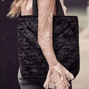 NWOT Victoria’s Secret Black Crushed Velvet Tote Bag Chic Minimal Luxe thumbnail 2