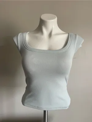OGLMove | Pale Blue Scoop Neck Short Sleeve Padded Fitted Top Sz XS thumbnail 4
