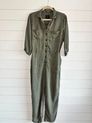 Abercrombie & Fitch Olive Green Button-Front Utility Jumpsuit Size M thumbnail 2