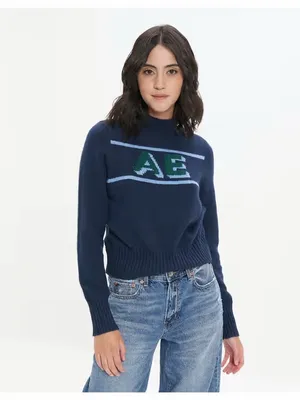 American Eagle Women’s Navy Logo Mock Neck Sweater NWT Small thumbnail 2