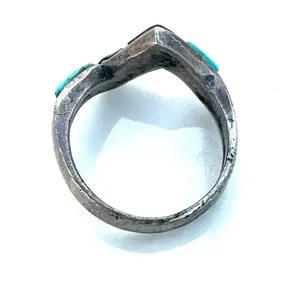 Dp Vintage Sterling Onyx and Turquoise Inlay Band ring thumbnail 9