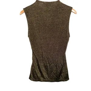 Lauren Ralph Lauren‎ Blouse Small Sleeveless V-Neck gold Metallic stretchy Top thumbnail 3