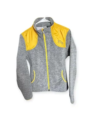 Harley-Davidson Womens Gray Fleece Yellow Quilted Shoulder Zip Jacket Medium Ha thumbnail 3
