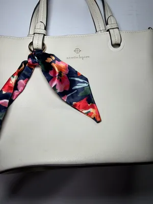 nanette lepore Cream faux Leather Satchel with Floral Scarf Accent thumbnail 2