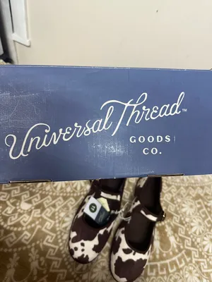Universal Threads Brown and White Cowprint Mary Jane Flats thumbnail 2