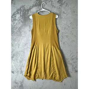 XCVI Melar Dress Mustard Yellow Zip Front Utility Lagenlook Midi Boho Pockets L thumbnail 3